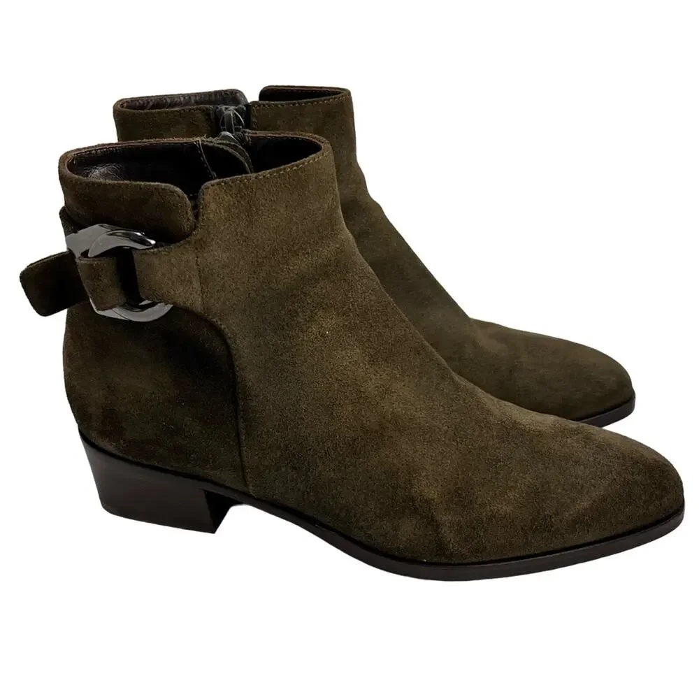 Aquatalia Ankle Boots Women's Size 8.5 Faria Buckle Suede Leather Boho Italy